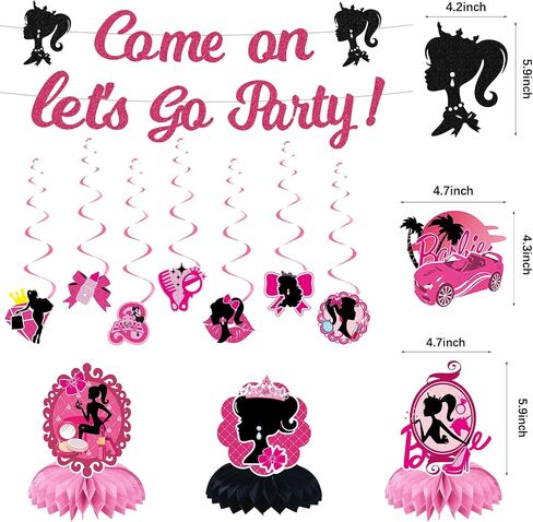 Pink Girl Birthday Decorations Cartoon Pink Girl Princess Party Decorations Banner Hanging Swirls and Honeycomb Centerpieces for Kids and Girls Happy Birthday Banners in Saudi Arabia