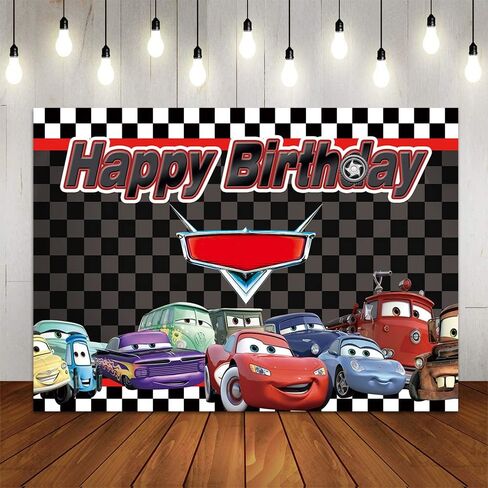 Car Racing for Children Boys Birthday Party Supplies Cartoon Car Story Black White Grid Flag Backgrounds for Photography Birthday Party Banner 7x5ft in Kuwait