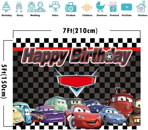Car Racing for Children Boys Birthday Party Supplies Cartoon Car Story Black White Grid Flag Backgrounds for Photography Birthday Party Banner 7x5ft in Kuwait
