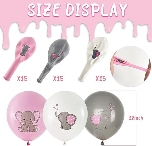 45Pcs Elephant Balloons - Elephant Baby Shower Decorations for Girl and Baby , Pink Elephant Theme Gender Reveal Party Birthday Party Supplies Indoor Outdoor Decor in Kuwait