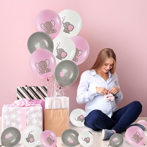 45Pcs Elephant Balloons - Elephant Baby Shower Decorations for Girl and Baby , Pink Elephant Theme Gender Reveal Party Birthday Party Supplies Indoor Outdoor Decor in Kuwait