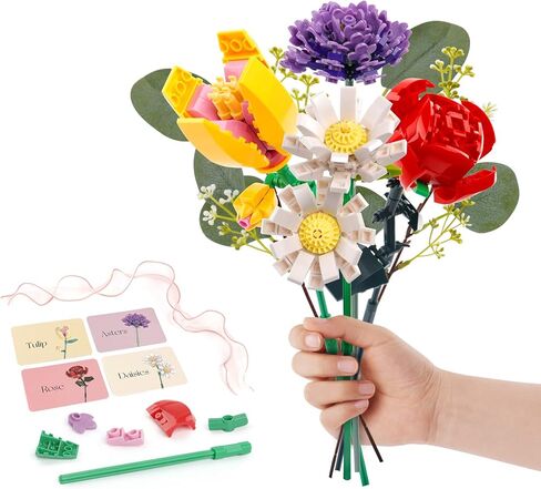 PREPOP Girls Toys Flower Bouquet Building Set - Best Birthday Gifts Ideas for Kids Age 6 7 9 8-12 Year Old and Adults, Creative Home Decoration Kit in Kuwait