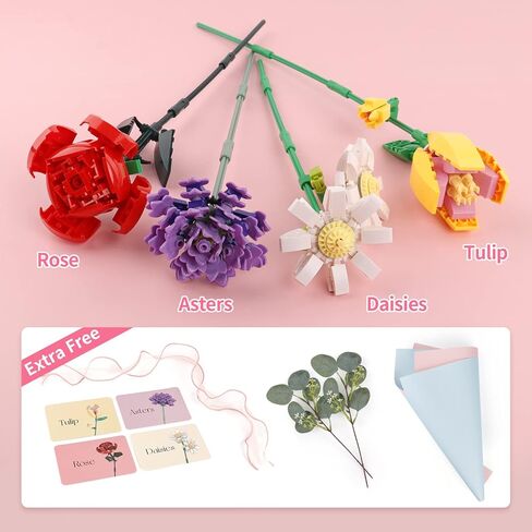 PREPOP Girls Toys Flower Bouquet Building Set - Best Birthday Gifts Ideas for Kids Age 6 7 9 8-12 Year Old and Adults, Creative Home Decoration Kit in Kuwait