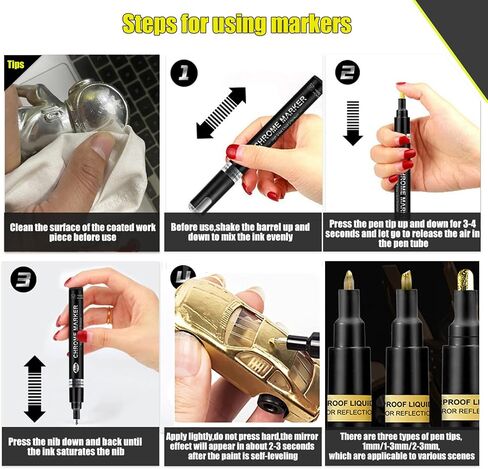 6 Colors Liquid Chrome Paint Pen Markers,Metallic Art Paint Marker Pen for Any Surfac for Plastic Glass Rock Ceramic With Marker Clear pen in Saudi Arabia