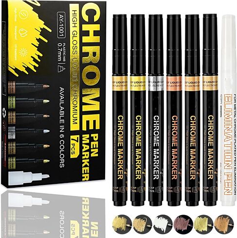 6 Colors Liquid Chrome Paint Pen Markers,Metallic Art Paint Marker Pen for Any Surfac for Plastic Glass Rock Ceramic With Marker Clear pen in Saudi Arabia