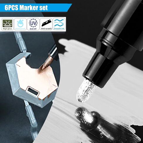6 Colors Liquid Chrome Paint Pen Markers,Metallic Art Paint Marker Pen for Any Surfac for Plastic Glass Rock Ceramic With Marker Clear pen in Saudi Arabia