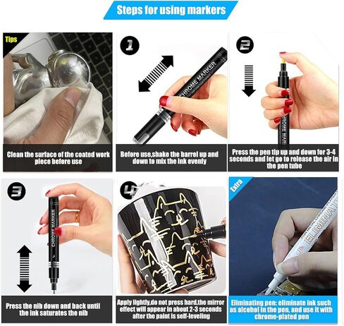 6 Colors Liquid Chrome Paint Pen Markers,Metallic Art Paint Marker Pen for Any Surfac for Plastic Glass Rock Ceramic With Marker Clear pen in Saudi Arabia