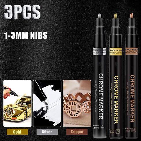 6 Colors Liquid Chrome Paint Pen Markers,Metallic Art Paint Marker Pen for Any Surfac for Plastic Glass Rock Ceramic With Marker Clear pen in Saudi Arabia