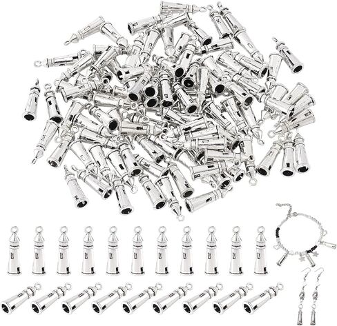 CHGCRAFT About 100pcs Tibetan Style Zinc Alloy Pendants Lighthouse Shaped Charms Antique Silver Color Pendant for DIY Jewelry Making 25x8mm, Hole 2mm in Saudi Arabia