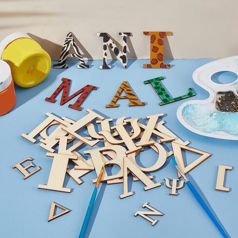 PH PandaHall 96pcs Wooden Greek Letters, 4 Sets 1" 2" Unfinished Natural Wood Alphabets Single Layer Letter Stencils Uppercase Craft Letters for Greek Paddle DIY Painting Crafts Signs Home Party Decor in Saudi Arabia