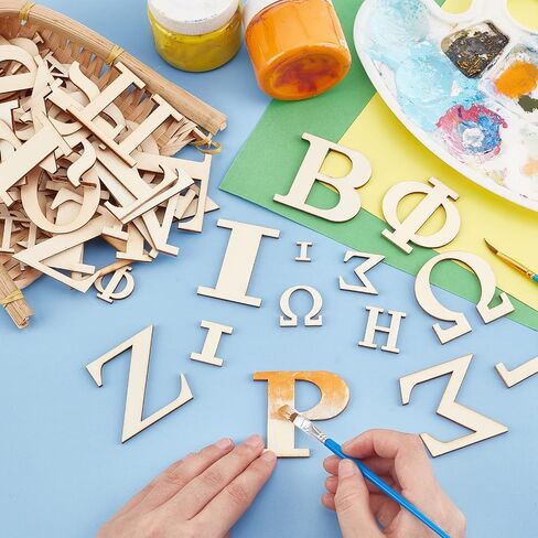PH PandaHall 96pcs Wooden Greek Letters, 4 Sets 1" 2" Unfinished Natural Wood Alphabets Single Layer Letter Stencils Uppercase Craft Letters for Greek Paddle DIY Painting Crafts Signs Home Party Decor in Saudi Arabia