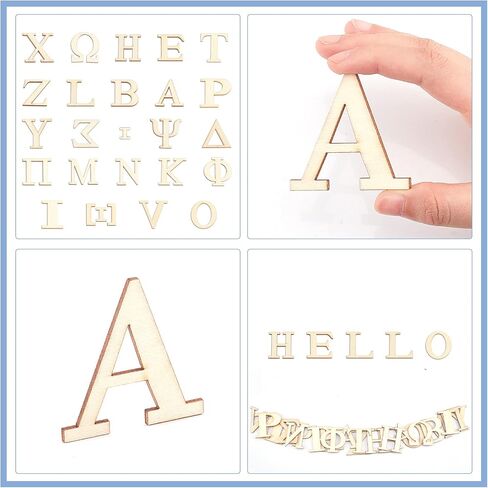 PH PandaHall 96pcs Wooden Greek Letters, 4 Sets 1" 2" Unfinished Natural Wood Alphabets Single Layer Letter Stencils Uppercase Craft Letters for Greek Paddle DIY Painting Crafts Signs Home Party Decor in Saudi Arabia