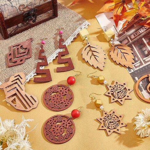 بي اتش باندا هول 36 قطعة من الدلايات الخشبية المجوفة غير المكتملة بـ 18 نمط مفرغ، دلاية خشبية مثلثة على شكل ورقة شجر مجوفة، قطع خشبية فارغة مجوفة لصنع المجوهرات والقلائد والحلقان بنفسك in Kuwait