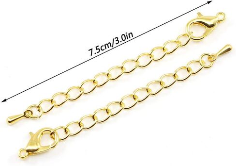 سلسلة تمديد MOTZU 100 قطعة، طول 3 بوصات، سلسلة تمديد سوار من الفولاذ المقاوم للصدأ، تمديدات سلسلة خلخال قلادة، تثبيت قوي، ذهبي in Kuwait