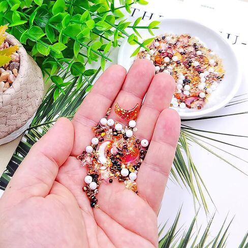 خرز HEOCAKR لصنع المجوهرات، 1200 قطعة من الخرز الأكريليك من سلسلة بني فاتح لمجموعة أدوات صنع الأساور والأقراط، بما في ذلك النجمة والقمر وخرز اللؤلؤ وخرز البذور وخرز فاصل فضفاض للحرف اليدوية in Saudi Arabia