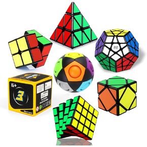 Roxenda Speed Cube Set, Speed Cube Bundle of 2x2 3x3 4x4 Skew Megaminx Pyramid Cube and Magic Rainbow Ball Smoothly Magic Cubes Collection for Kids & Adults [7 Pack] (Black) in Kuwait