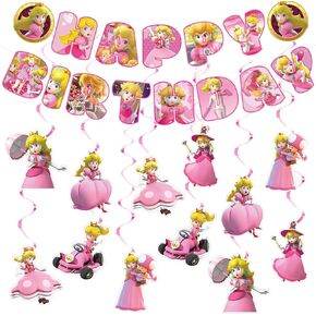 زينة عيد ميلاد الاميرة الخوخية، لافتة زينة لحفلات الاميرة الخوخ ومستلزمات الحفلات بتصميم دوامات معلقة، لافتة عيد ميلاد سعيد للاطفال in Kuwait