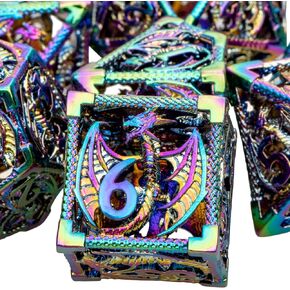 ARUOHHA Hollow DND Metal Dice Set Black Gold Dungeons and Dragons Dice D and D Dice Role Playing Games D+D Polyhedral Dice 7PCS RPG D&D Dice with Gift Box D20 D12 D10 D8 D6 D4