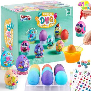 Klever 41 Pcs Easter Egg Decorating DIY Kit with Dye Tablets and Easter Stickers, Coloring Dyeing Set for Kids Easter Theme Party, Egg Hunt Creativity Activity in Kuwait