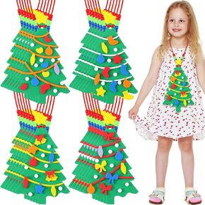 Yuxung 24 Pcs Christmas Reindeer Necklaces Crafts Bulk DIY Xmas Foam Crafts Christmas Necklace DIY Craft Kit for Holiday Winter Party Favor Bulk DIY Christmas Game Activity