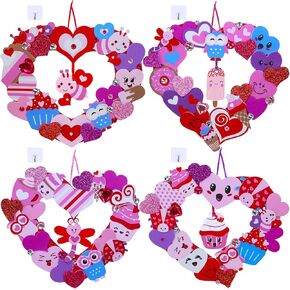 Winlyn 12 Sets Heart Wreath Ornaments Decorations Valentine Crafts Kits Heart Shaped Wreath Art Sets Valentine Heart Foam Stickers for Kids Valentine's Day Party Classroom Activities Gift Exchange in Saudi Arabia