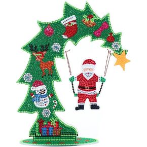 YEESAM Art Christmas Tree Table Top Rhinestone Painting Kits Luminous, Christmas Tree and Santa Claus Tabletop 10.6 inch DIY 5D Rhinestone Art Christmas Decorations Ornaments