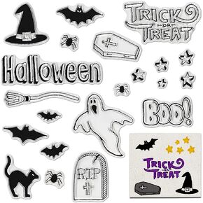 Halloween Web Wolf Witch Hat Castle Clear Stamps for Card Making Scrapbooking Crafting DIY Decorations, Spooky Words Transparent Silicone Seal Stamps for Embossing Album Crafts