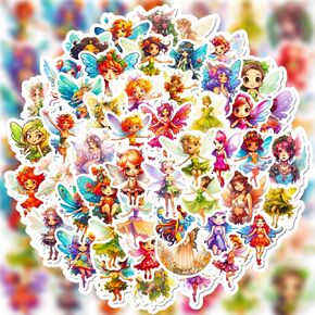 ملصقات الجنية اللطيفة، 50 قطعة، نبات زهرة الفراشة، ملصقات الفينيل المقاومة للماء للأطفال والفتيات والمراهقين والبالغين in Kuwait