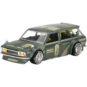 Truescale Miniatures 1971 Datsun 510 Wagon Right Hand Drive Green (Designed by Jun Imai) Kaido House Special 1/64 Diecast Model Car True Scale Miniatures KHMG010 in Kuwait