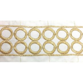 2-1/8" Gold/Off White Embroidered Fabric Ribbon - Gold Circle Embroidery Ribbon, Stoles 3 Yards - for Sewing, Crafting, Wedding Decor, Designer Boutique Ribbons) in Kuwait