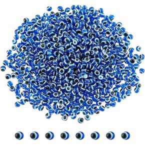 NBEADS 20 Pcs Large Hole Evil Eyes Beads Cube, Resin Evil Eye Beads Royal Blue European Spacer Charms for Bracelets Necklace Jewelry Making, Hole: 6.5mm