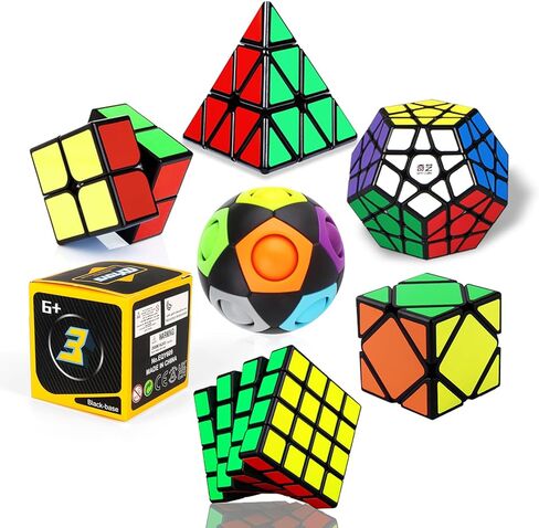Roxenda Speed Cube Set, Speed Cube Bundle of 2x2 3x3 4x4 Skew Megaminx Pyramid Cube and Magic Rainbow Ball Smoothly Magic Cubes Collection for Kids & Adults [7 Pack] (Black) in Kuwait