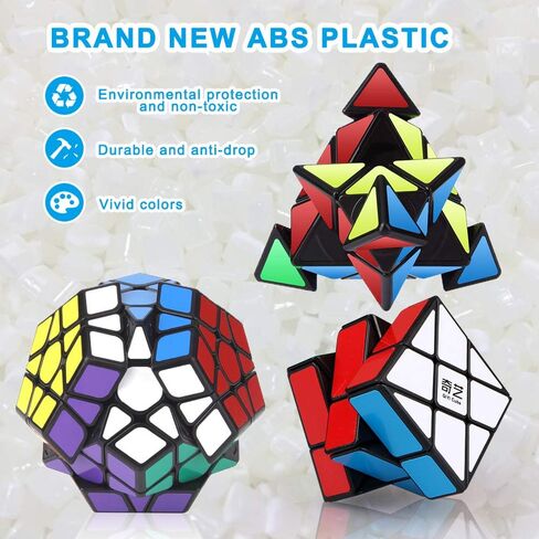 Roxenda Speed Cube Set, Speed Cube Bundle of 2x2 3x3 4x4 Skew Megaminx Pyramid Cube and Magic Rainbow Ball Smoothly Magic Cubes Collection for Kids & Adults [7 Pack] (Black) in Kuwait