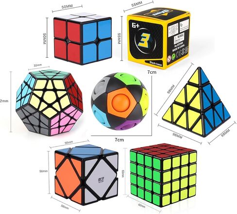 Roxenda Speed Cube Set, Speed Cube Bundle of 2x2 3x3 4x4 Skew Megaminx Pyramid Cube and Magic Rainbow Ball Smoothly Magic Cubes Collection for Kids & Adults [7 Pack] (Black) in Kuwait