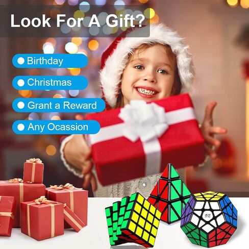 Roxenda Speed Cube Set, Speed Cube Bundle of 2x2 3x3 4x4 Skew Megaminx Pyramid Cube and Magic Rainbow Ball Smoothly Magic Cubes Collection for Kids & Adults [7 Pack] (Black) in Kuwait