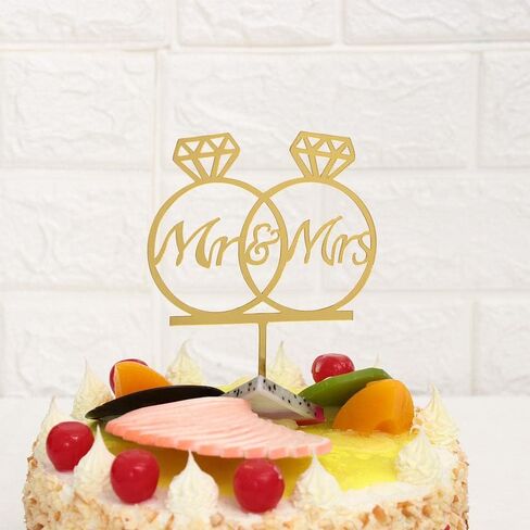HomeSoGood 5Pcs Wedding Cake Topper Bride Groom Mr Mrs Wedding Decorations Acrylic Gold Cake Toppers Marriage Party Supplies Adult Favors(6.3inch,Gold) in Saudi Arabia