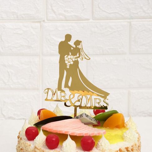 HomeSoGood 5Pcs Wedding Cake Topper Bride Groom Mr Mrs Wedding Decorations Acrylic Gold Cake Toppers Marriage Party Supplies Adult Favors(6.3inch,Gold) in Saudi Arabia