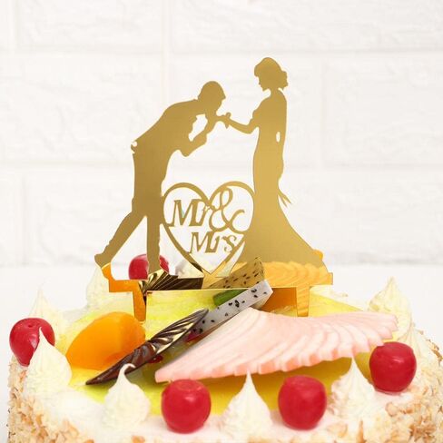 HomeSoGood 5Pcs Wedding Cake Topper Bride Groom Mr Mrs Wedding Decorations Acrylic Gold Cake Toppers Marriage Party Supplies Adult Favors(6.3inch,Gold) in Saudi Arabia