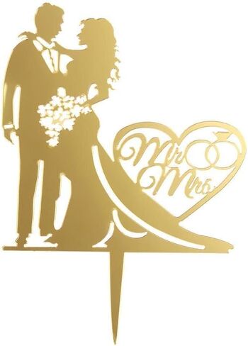 HomeSoGood 5Pcs Wedding Cake Topper Bride Groom Mr Mrs Wedding Decorations Acrylic Gold Cake Toppers Marriage Party Supplies Adult Favors(6.3inch,Gold) in Saudi Arabia