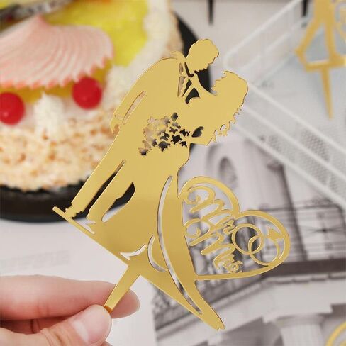 HomeSoGood 5Pcs Wedding Cake Topper Bride Groom Mr Mrs Wedding Decorations Acrylic Gold Cake Toppers Marriage Party Supplies Adult Favors(6.3inch,Gold) in Saudi Arabia