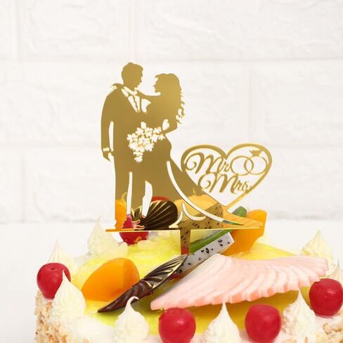 HomeSoGood 5Pcs Wedding Cake Topper Bride Groom Mr Mrs Wedding Decorations Acrylic Gold Cake Toppers Marriage Party Supplies Adult Favors(6.3inch,Gold) in Saudi Arabia