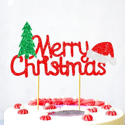 Mllxon Merry Christmas Cake Topper, Christmas Cake Topper, Xmas Tree Cake Topper for Christmas Theme Party Ornaments in Kuwait
