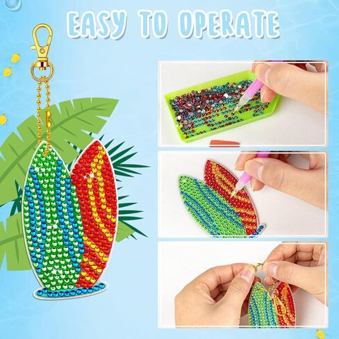 ffniu 15 حزمة سلسلة المفاتيح اللوحة الماس الصيف، الحلي الفن الماس، سلاسل المفاتيح اللوحة الماس 5D، مظلة هاواي، قلادة حفر فلامنغو لديكور سحر الهاتف حلقة رئيسية DIY in Kuwait