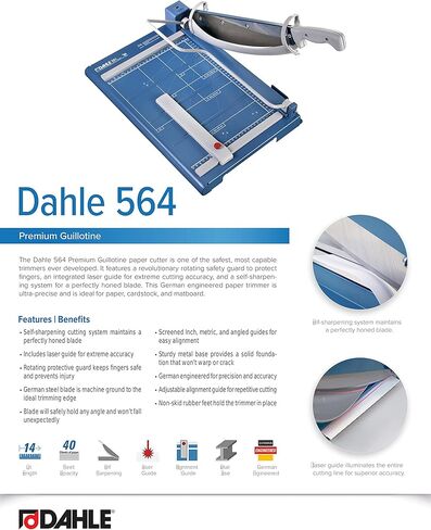 ممتاز dahle guillotine trimmers ، 14 – 1/8 " – 27. 5 " أطوال قطع ، مقاس 35 – 40 مكونة من قطعة واحدة capacities ، self-sharpening الشفرة التلقائي ، المشبك ، W/السلامة للتوهج, Blue, Gray in Kuwait