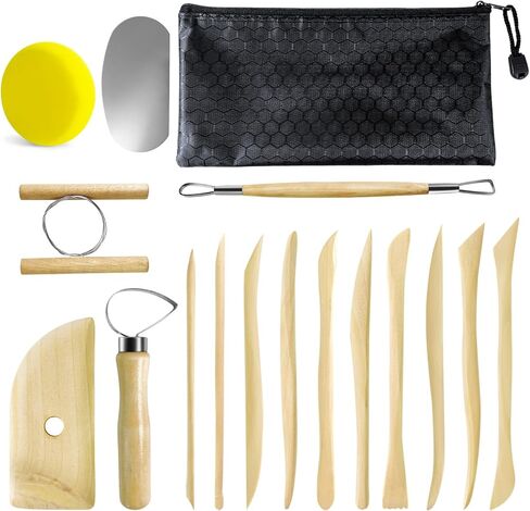 مجموعة أدوات الطين، 16 قطعة من أدوات طين البوليمر، مجموعة أدوات الفخار، مجموعة أدوات نحت طين السيراميك للبالغين والأطفال حرفة الفخار، والنحت، والتنقيط، والقولبة، والتشكيل، والتشكيل in Kuwait