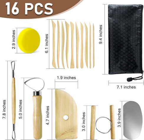 مجموعة أدوات الطين، 16 قطعة من أدوات طين البوليمر، مجموعة أدوات الفخار، مجموعة أدوات نحت طين السيراميك للبالغين والأطفال حرفة الفخار، والنحت، والتنقيط، والقولبة، والتشكيل، والتشكيل in Kuwait