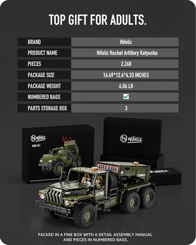 نيفيليز صاروخ المدفعية كاتيوشا، مجموعة بناء تقنية شاحنة عسكرية، لعبة نموذج دبابة WW2 للبالغين (2268 قطعة) in Kuwait