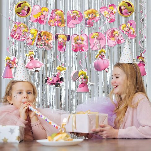 زينة عيد ميلاد الاميرة الخوخية، لافتة زينة لحفلات الاميرة الخوخ ومستلزمات الحفلات بتصميم دوامات معلقة، لافتة عيد ميلاد سعيد للاطفال in Kuwait