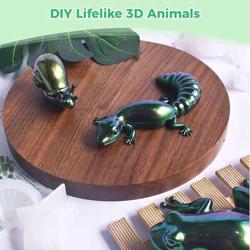 جويبي 4 قطع من قوالب راتنج الايبوكسي على شكل حيوانات، مجموعة قوالب سيليكون على شكل حيوانات الزواحف مع خلاط الراتنج، قوالب حيوانات ثلاثية الابعاد نابضة بالحياة للضفادع والسحلية والحلزون والحرف اليدوية in Kuwait
