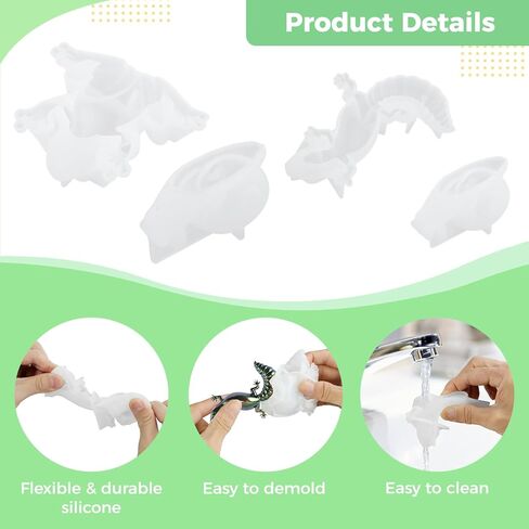 جويبي 4 قطع من قوالب راتنج الايبوكسي على شكل حيوانات، مجموعة قوالب سيليكون على شكل حيوانات الزواحف مع خلاط الراتنج، قوالب حيوانات ثلاثية الابعاد نابضة بالحياة للضفادع والسحلية والحلزون والحرف اليدوية in Kuwait